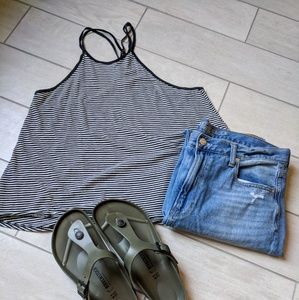 Hollister black and white stripe tank top
